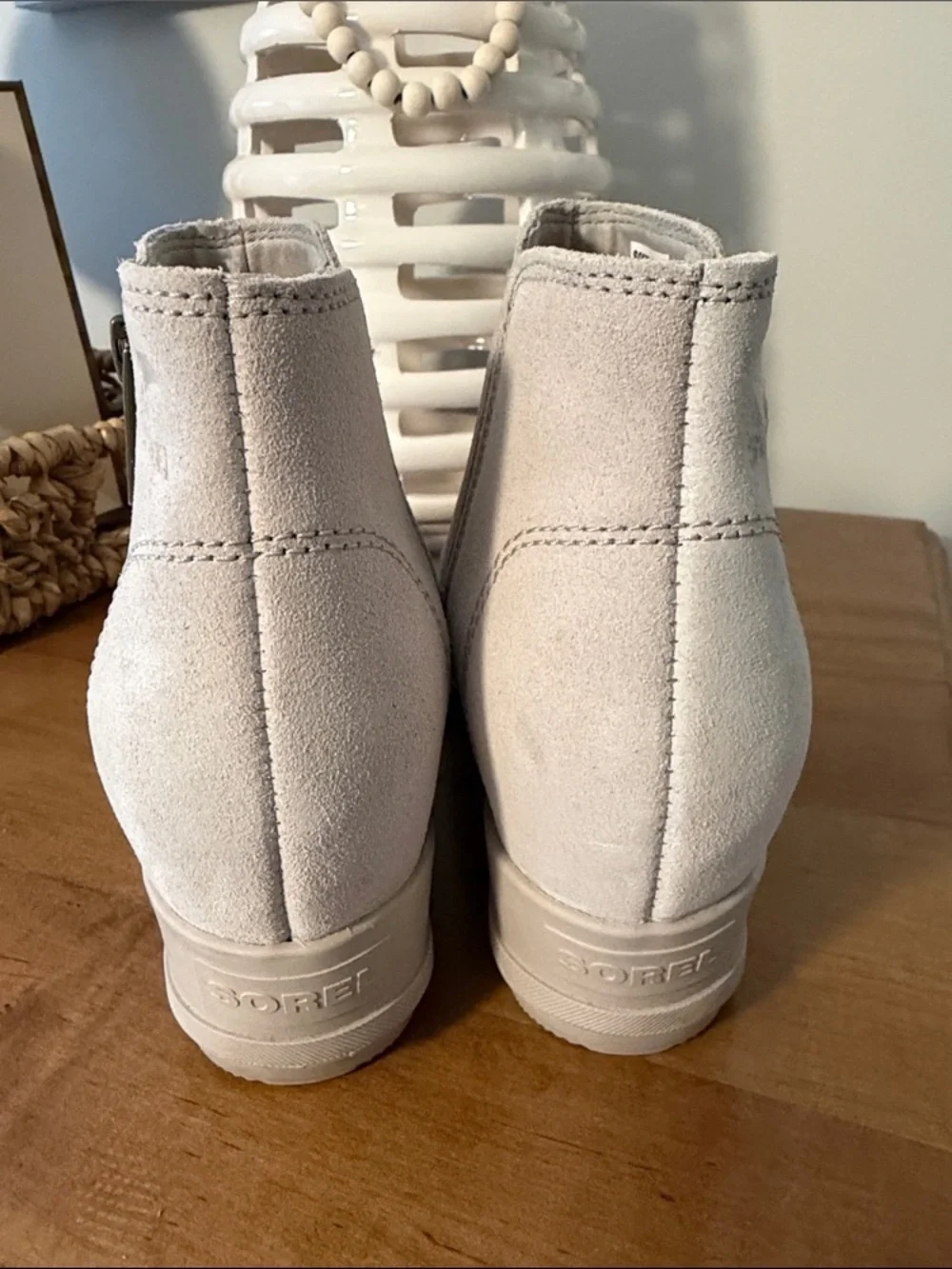 Sorel Light Beige Suede Wedge Ankle Booties Size 8.5